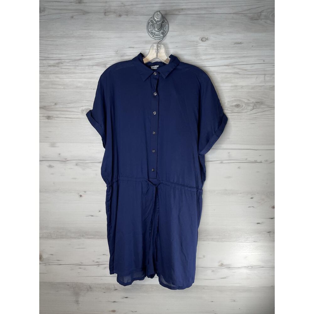 Lands' End Romper Womens Small 6/8 Navy Short Sleeve Button Front Modal Collared